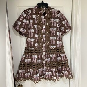 NEW Bow Pattern Pearl Crochet lace eyelet Dress